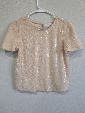 LC Lauren Conrad Sequin Short Sleeve Top - Beige